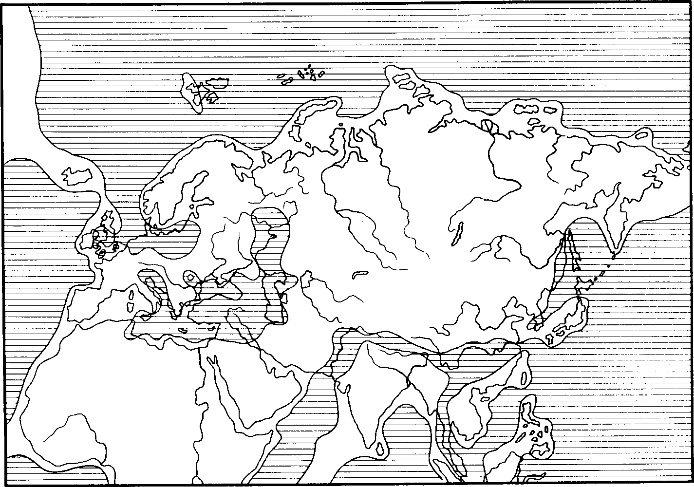 Рис. 50. Схема палеогеографии верхней перми для части восточного полушария (по Термье, 1952)